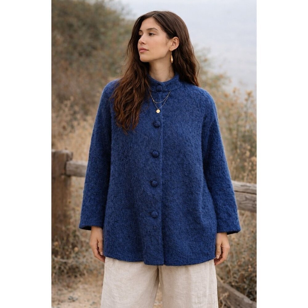 Vintage Orvis Womens Mohair Jacket Sz Small Blue Oversized Structured Minimalist